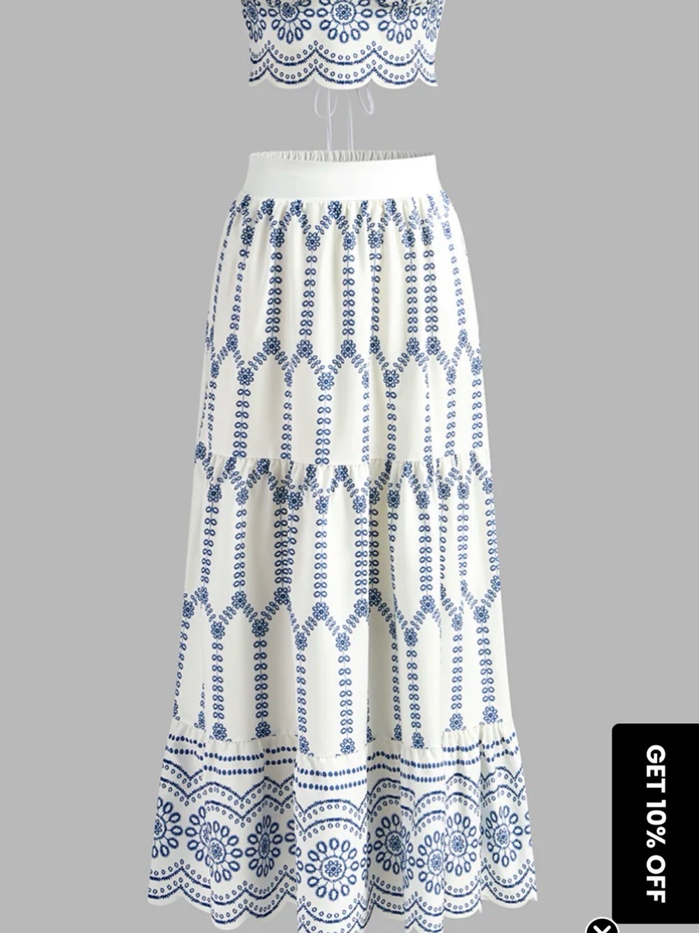 NWT COMMENSE Embroidered Lace-Up Crop Top Maxi Skirt Set Blue White S - Picture 6 of 11